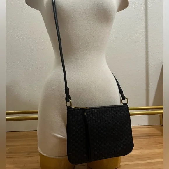 Elliot Lucca Woven Leather Black Crossbody Bag Purse Like New - Picture 3 of 16